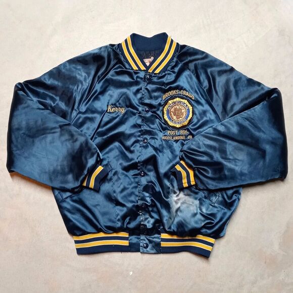 Vintage American Legion Post 816 Riceslanding PA Satin Nylon Jacket - Size Large - Picture 1 of 8